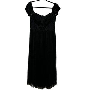 Lulus‎ NWT Flirtatious Feeling Black Tulle Flutter Sleeve A-line Midi Dress XL